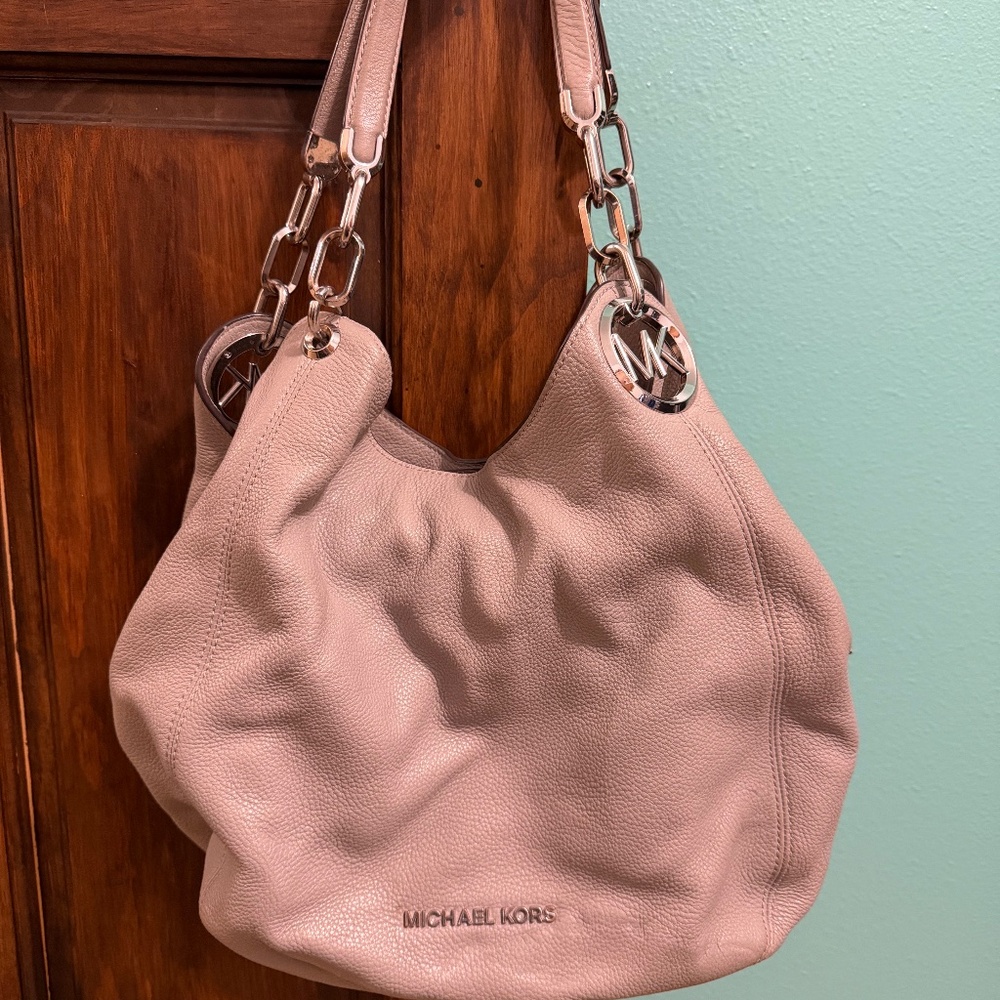 Michael Kors Gray Pebbled Leather Chain-Strap Hobo Bag